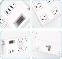 8 AC Outlet, 5 Feet Extension Cord Power Strip with 3 USB-A 2.4A 1USB-C 3A, MAX Output 1625W 13A, 600Joule, Ultra-Compact Wide Spaced Outlet for Large Plug
