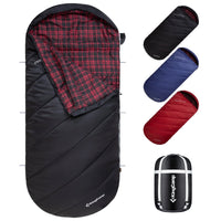 XL Cotton Flannel Sleeping Bags, Oversized Weatherproof 3-Season Sleep Bag with Hood for Camping & Hiking & Backpacking, 17.6℉-54℉ (Black)