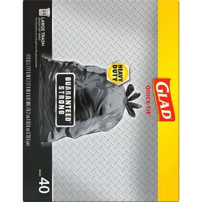 30-Gallon Quick Tie Extra Strong Heavy Duty Large Trash Bags, 40 Bags