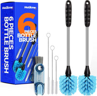 6 Pack Bottle Brush Cleaning Set - 14" Long Handle Cleaner, 7.9"/9.8"/11.8" Straw Brushes, 3-In-1 Multifunctional Brush, for Washing Narrow Neck Beer Decanter Pipes Sinks Rim Lid, Light Blue