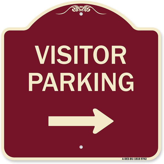 Designer Series Sign - Visitor Parking (With Right Arrow) | Burgundy 18" X 18" Heavy-Gauge Aluminum Architectural Sign | Protect Your Business & Municipality | Made in the USA