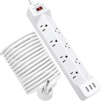 16.5 Ft Power Strip Surge Protector Flat Plug with USB,  7 Wide Spaced Outlets 3 USB Ports Mountable Extension Cord Charging Station, Overload Protection for Home Office Hotel Dorm, White